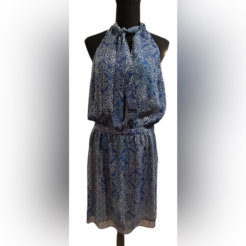 💙 BANANA REPUBLIC! STUNNING SLEEVELESS CHIFFON HALTER DRESS! TIE NECK! 💙 - Picture 13 of 16